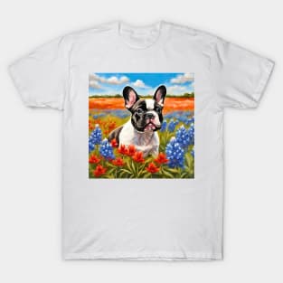 French Bulldog Puppy in Texas Wildflower Field T-Shirt